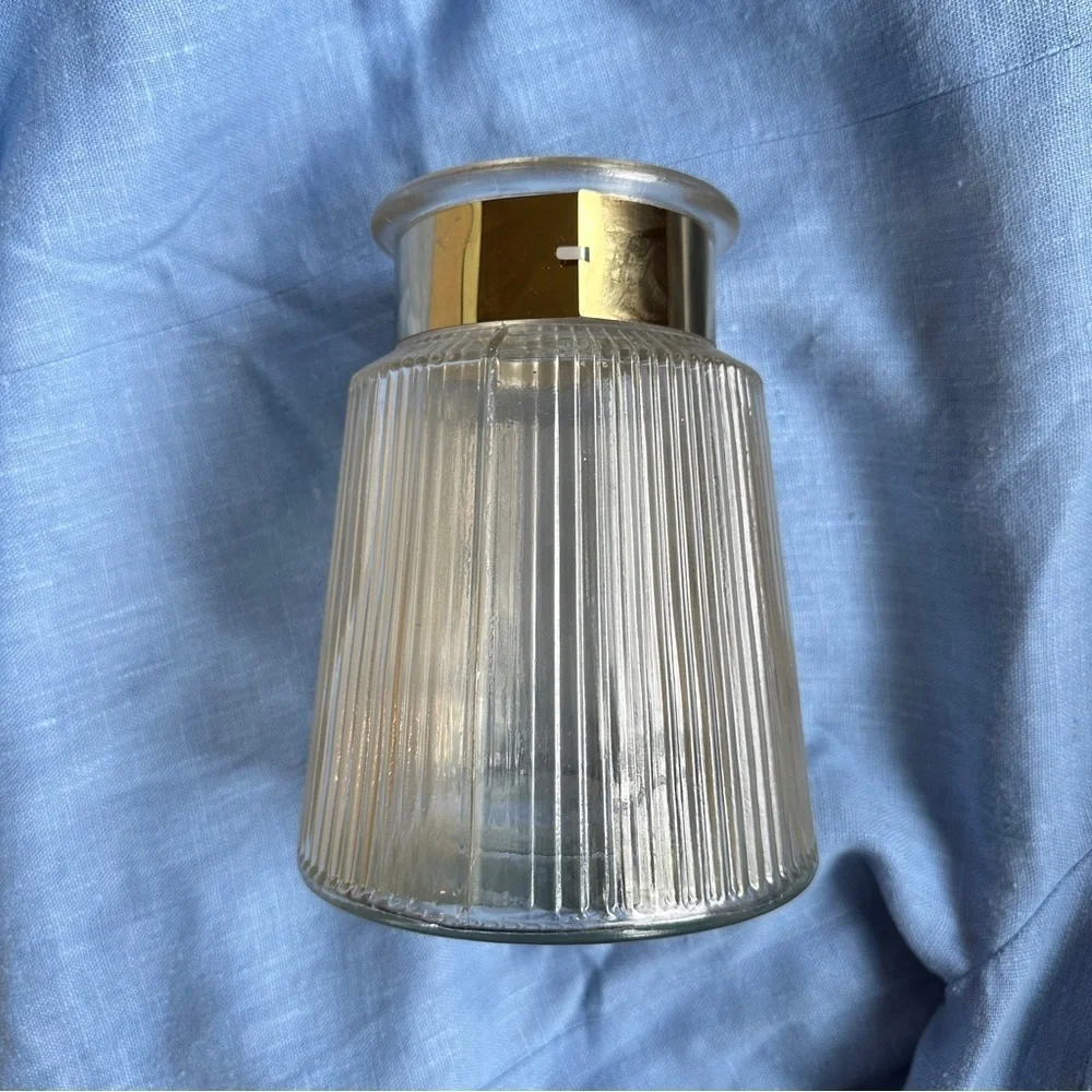 Ribbed Glass Vase with Reflective Gold Wrap Trim - Picture 8 of 11